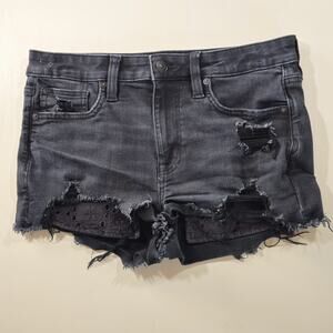 American Eagle Mid Rise Festival Destroyed Black Jean Short Shorts Women’s 6